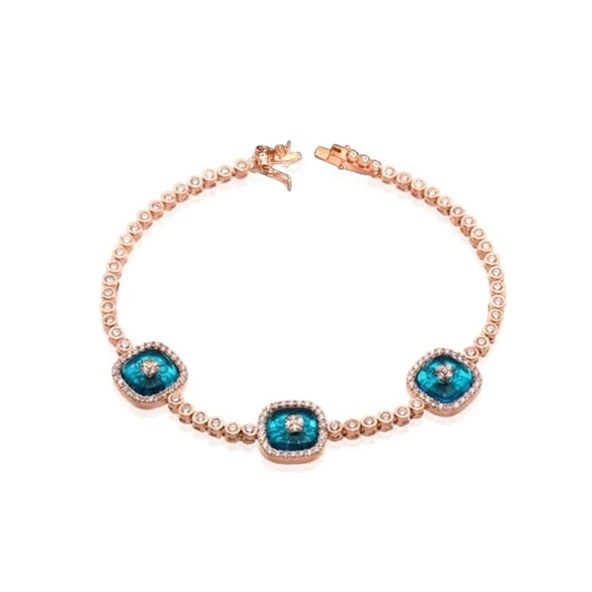 Cam Gözlü Rose Gold Kaplama Gümüş Bileklik - Resim 2