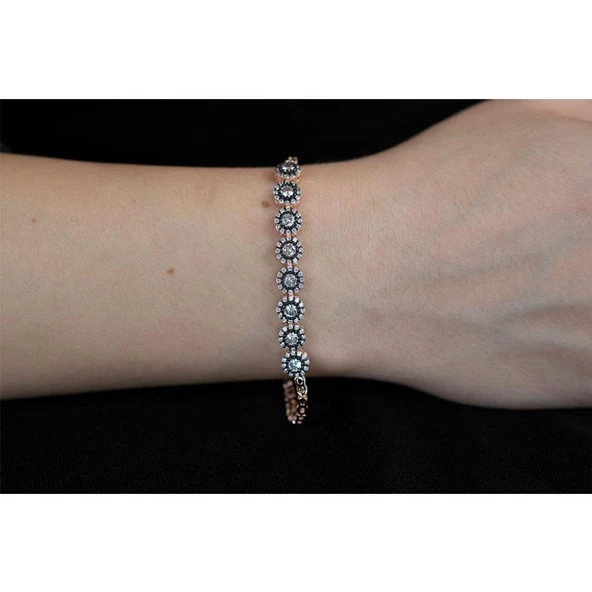 Rose Altın Kapmala Elmas Montür Gümüş Bileklik - Resim 2