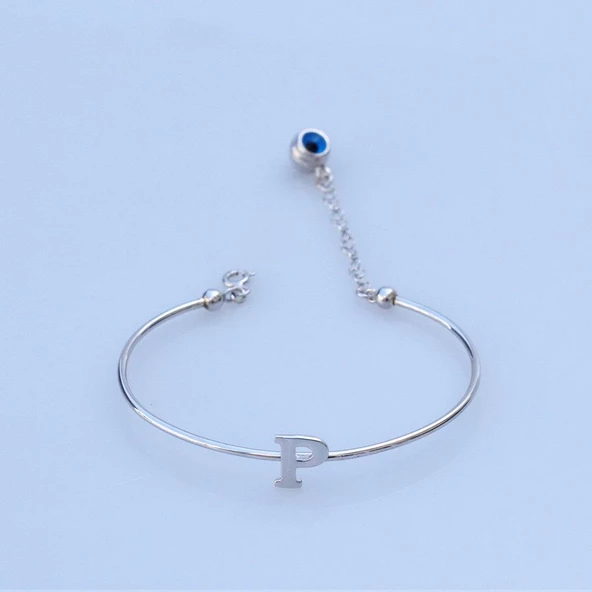 Nazar Boncuklu O Harfi Gümüş Bileklik ürün görseli 1