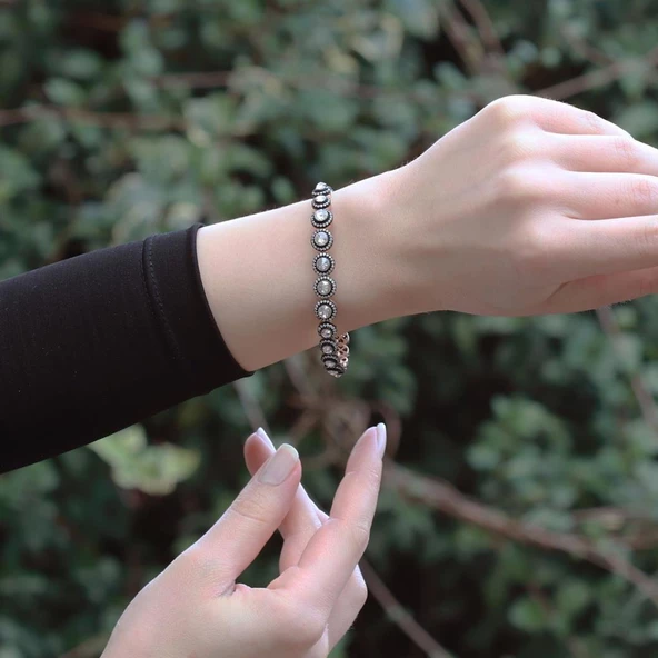 Elmas Montür Süzme Su Yolu Gümüş Bileklik - Resim 2