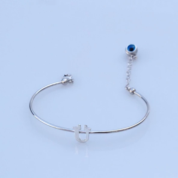 Nazar Boncuklu Ü Harfi Gümüş Bileklik ürün görseli 1