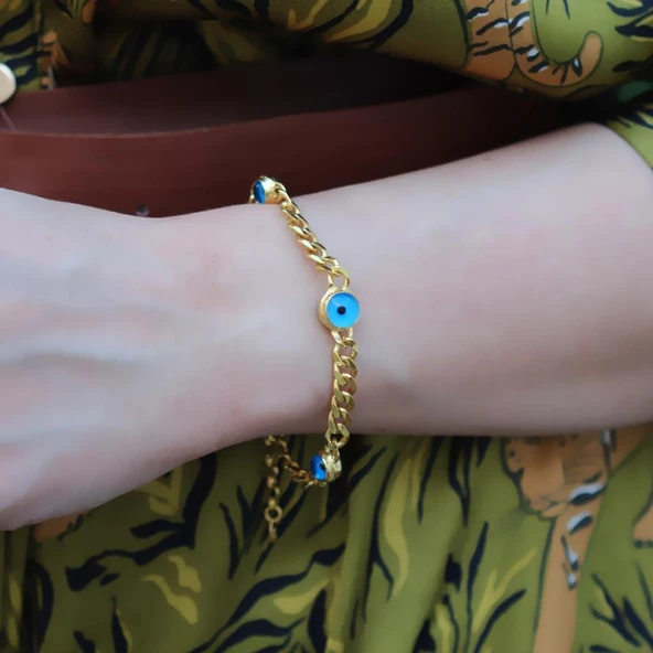 Gurmet Modeli Nazar Boncklu Gold Kaplama Gümüş Bileklik ürün görseli 1