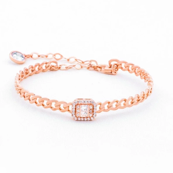 Rose Kaplama Zincirli Baget Taş Bileklik - Resim 2