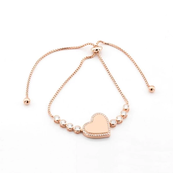 Kalbli Rose Altın Kaplama Asansör Bileklik ürün görseli 1