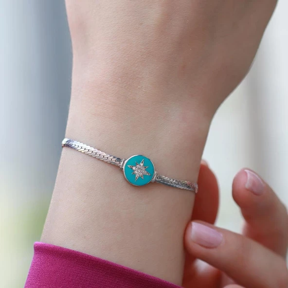 Balık Sırtı Mine İşli Gümüş Bileklik - Resim 2