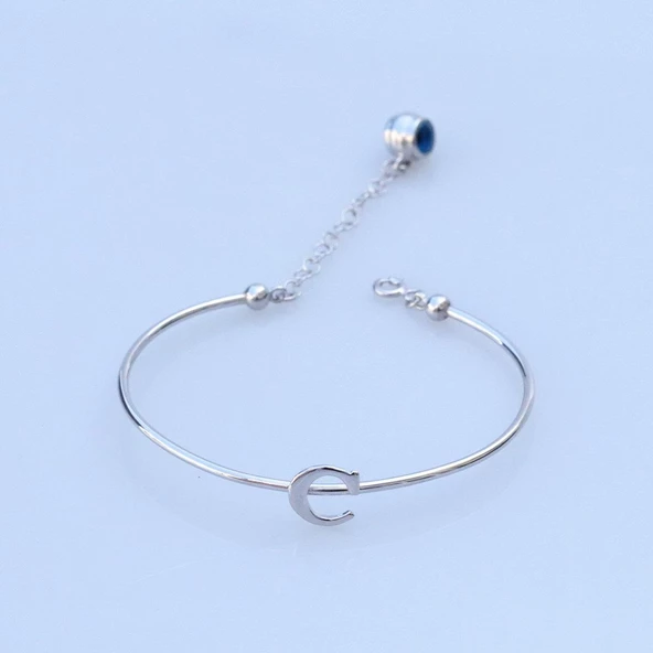 Nazar Boncuklu C Harfi Gümüş Bileklik ürün görseli 1