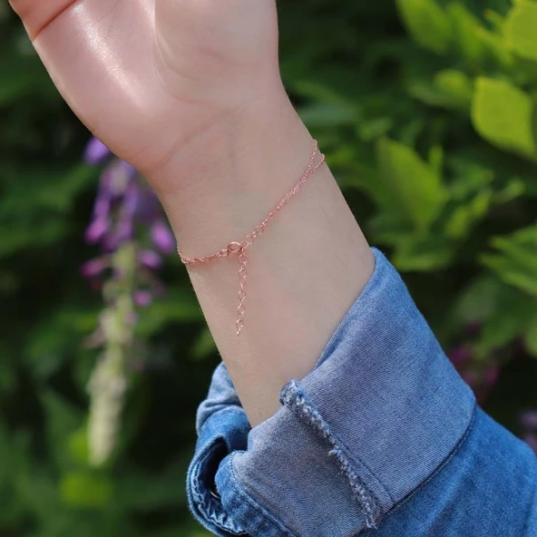 Açık Mavi Fil Figürlü Mine İşli Rose Gold Kaplama Gümüş Bileklik - Resim 2