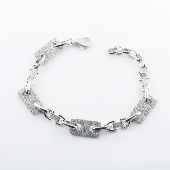 Zirkon Taşlı Düğme Gümüş Bileklik - Resim 4