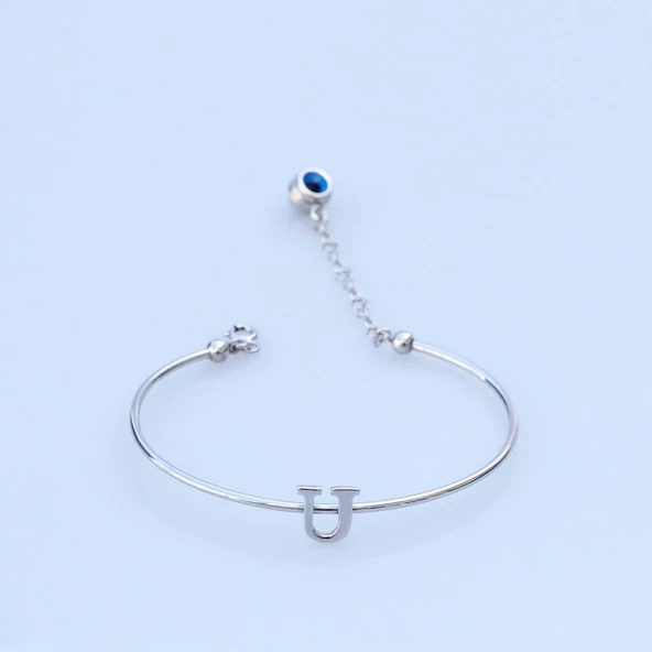 Nazar Boncuklu U Harfi Gümüş Bileklik ürün görseli 1