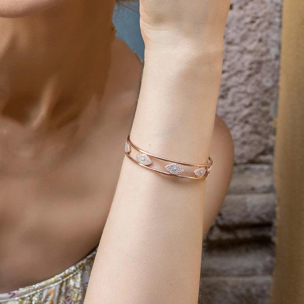 Turkuaz Taş Detaylı Rose Gold Kaplama Gümüş Göz Kelepçe ürün görseli 1