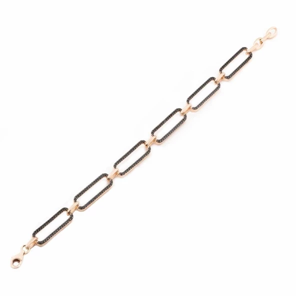 Siyah Zirkon Taşlı Zincir Modeli Gümüş Bileklik ürün görseli 1