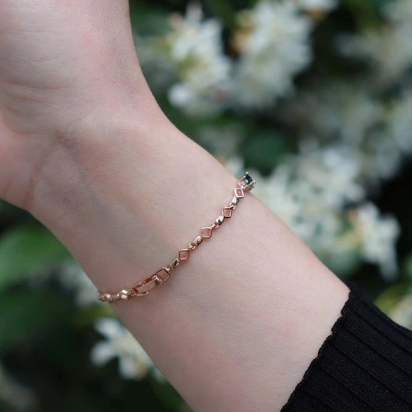 Mistik Topaz Taşlı Rose Gold Kaplama Gümüş Bileklik - Resim 3