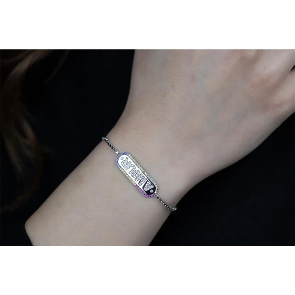 Amour (Aşk) Yazılı Plaka Gümüş Bileklik - Resim 2