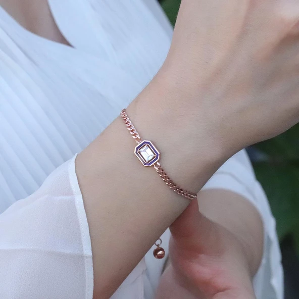 Gurmet Zincirli Rose Gold Kaplama İkon Gümüş Bileklik - Resim 3