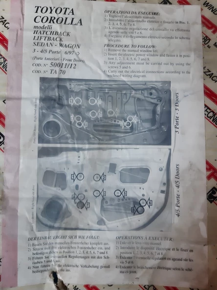 Toyota Corolla 1992-1997 AE101 Efsane Kasa Ön sol Cam Krikosu ve Motoru Elektrikli ve Motor Dahil İtalyan Malı - 10