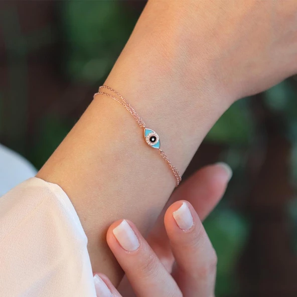 Mine İşli Göz Figürlü Rose Gold Kaplama Gümüş Bileklik