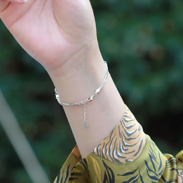 Nazar Bocuklu Kar Tanesi Zirkon Taşlı Gümüş Bileklik - Resim 2