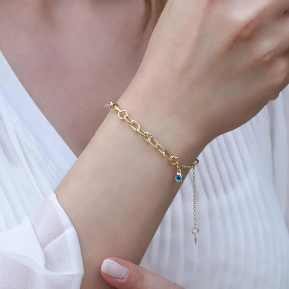 Mini Burgu Halkalı Gold Kaplama Gümüş Hallow Bileklik