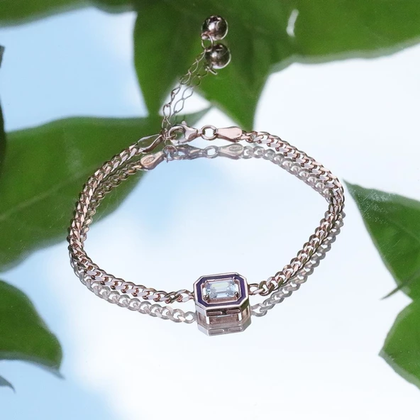 Gurmet Zincirli Rose Gold Kaplama İkon Gümüş Bileklik - Resim 4