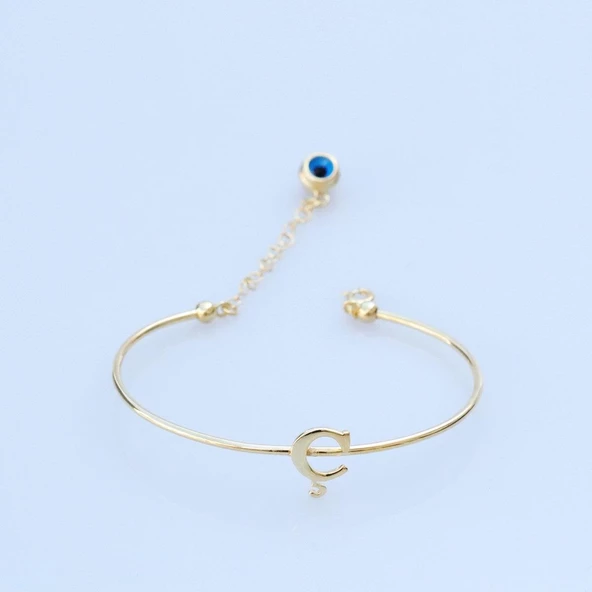 Gold Kaplama Nazar Boncuklu Ç Harfi Gümüş Bileklik ürün görseli 1