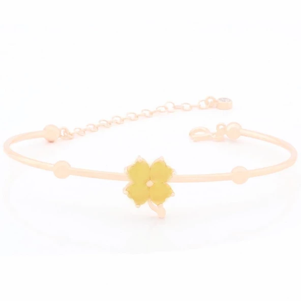 Yonca Şeklinde Sarı Zirkonlu Bileklik - Resim 2