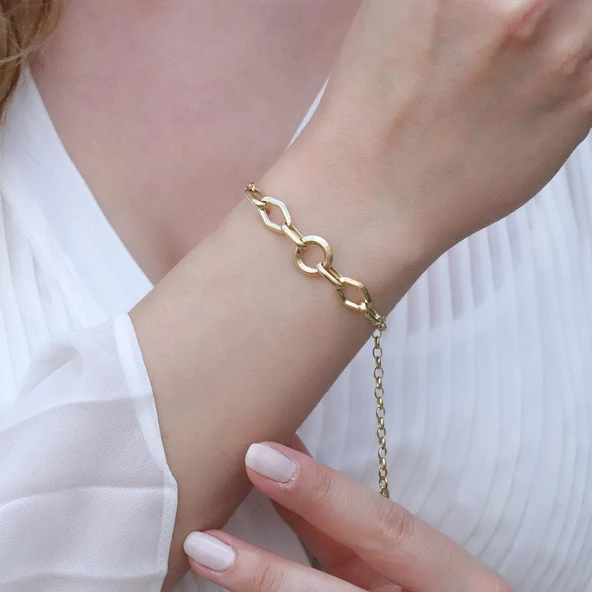 Yuvarlak Gold Kaplama Gümüş Hallow Bileklik ürün görseli 1