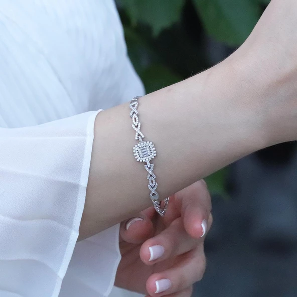 Gurmet Zincirli Baget Gümüş Bileklik - Resim 2