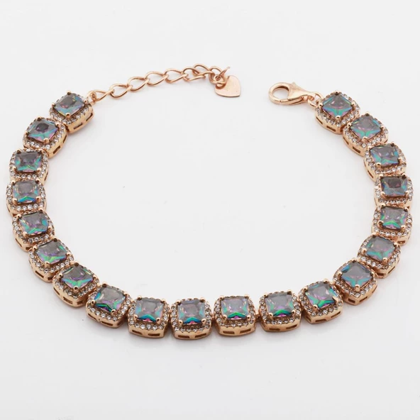Mistik Topaz Taşlı Rose Gold Kaplama Su Yolu Bileklik - Resim 2