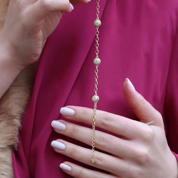 Zirkon Taşlı Gold Kaplama Nazar Boncuklu Gümüş Bileklik - Resim 2