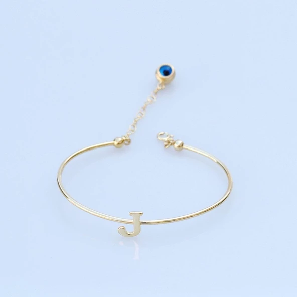 Gold Kaplama Nazar Boncuklu J Harfi Gümüş Bileklik ürün görseli 1
