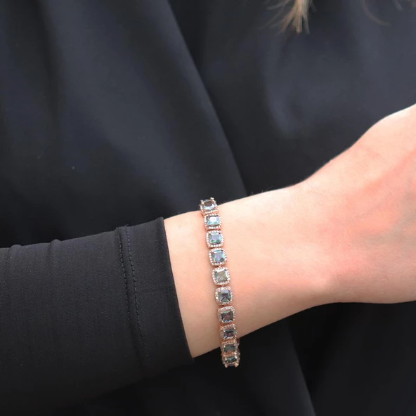 Mistik Topaz Taşlı Rose Gold Kaplama Su Yolu Bileklik - Resim 3