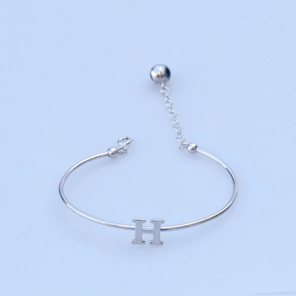 Nazar Boncuklu H Harfi Gümüş Bileklik ürün görseli 1