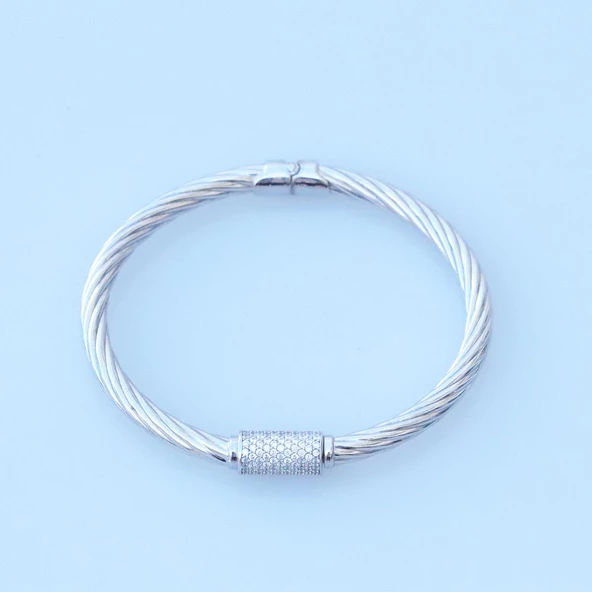 Zirkon Taşlı Burgu Modeli Gümnüş Kelepçe - Resim 2