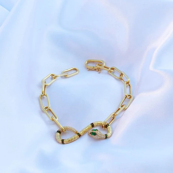 Yılan Sonsuzluk Modeli Gold Kaplama Zirkon Taşlı Bileklik - Resim 4