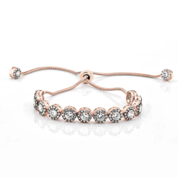 Rose Altın Kaplama Elmas Montür Asansörlü Gümüş Bileklik ürün görseli 1