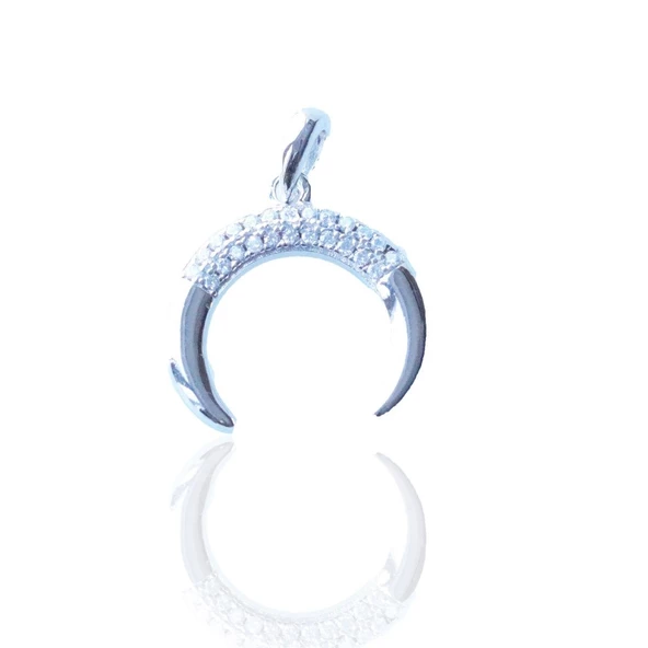 Zirkon Taşlı Hilal Gümüş Kolye Ucu ürün görseli 1