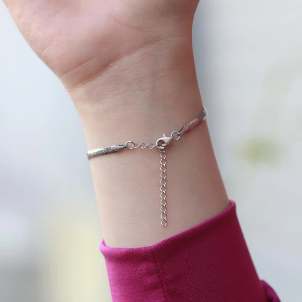 Balık Sırtı Mine İşli Gümüş Bileklik - Resim 3