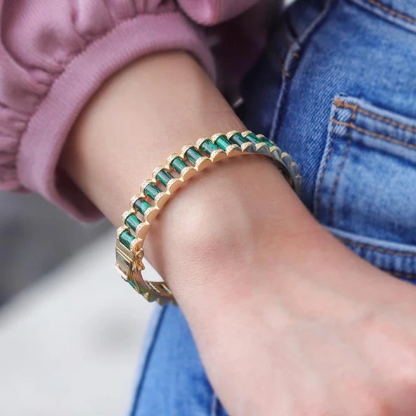 Peridot Taşlı Gold Kaplama Kelepçe - Resim 2