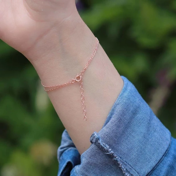 Açık Mavi Yıldız Figürlü Mine İşli Rose Gold Kaplama Gümüş Bileklik - Resim 2