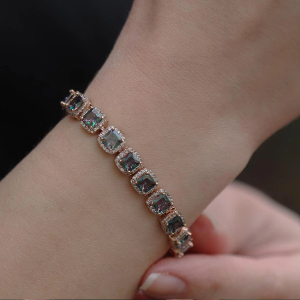 Mistik Topaz Taşlı Rose Gold Kaplama Su Yolu Bileklik ürün görseli 1