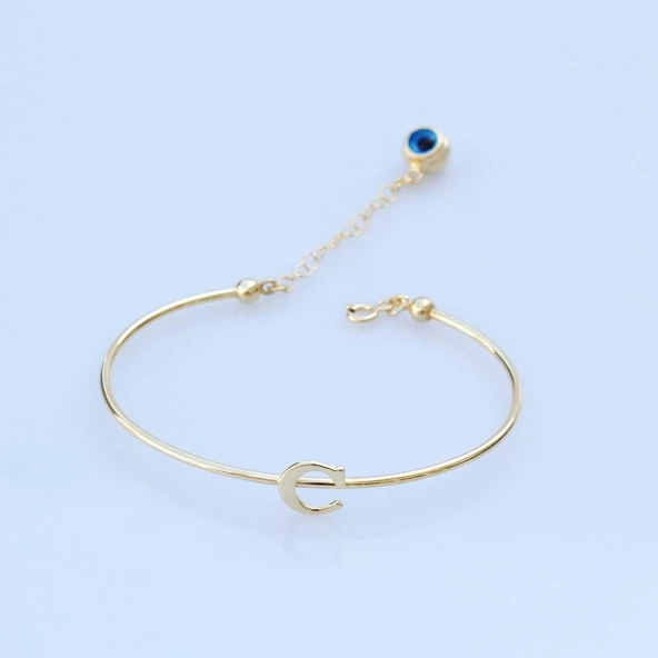 Gold Kaplama Nazar Boncuklu C Harfi Gümüş Bileklik ürün görseli 1