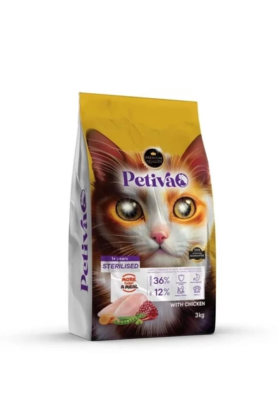 Petiva Kısırlaştırılmış Tavuklu Yetişkin Kedi Maması 3 Kg