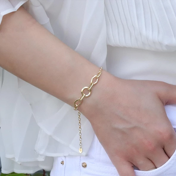 Yuvarlak Gold Kaplama Gümüş Hallow Bileklik - Resim 3