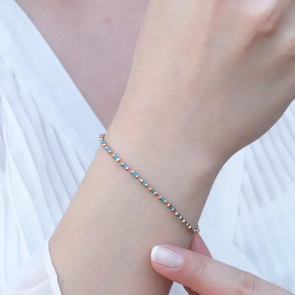 Rose Gold Kaplama Firüze Taşlı Dorika Bileklik ürün görseli 1