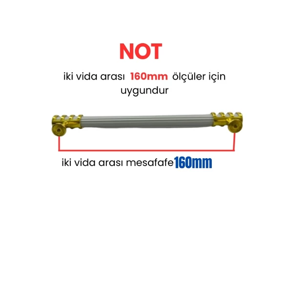4 Adet Halka Boru Çizgili Altın Beyaz Metal Mobilya Kulpu 160mm - 3