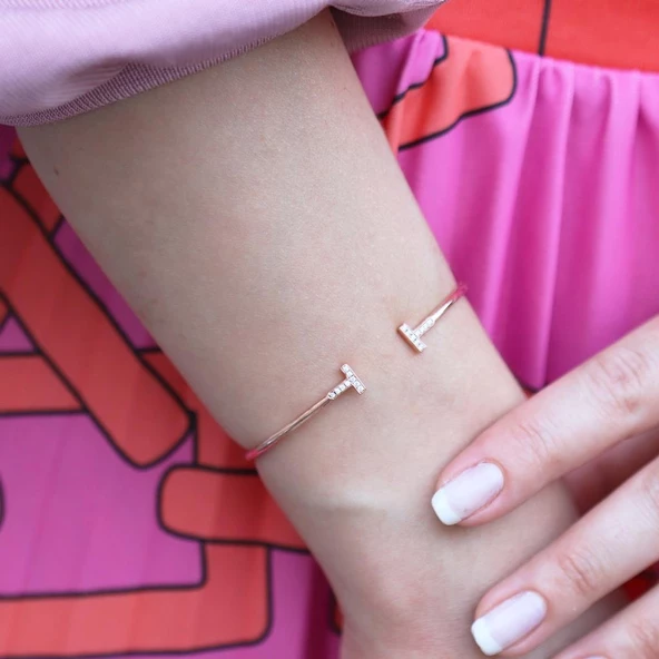 Tiff Modeli Zirkon Taşlı Rose Gold Kaplama Kelepçe - Resim 3