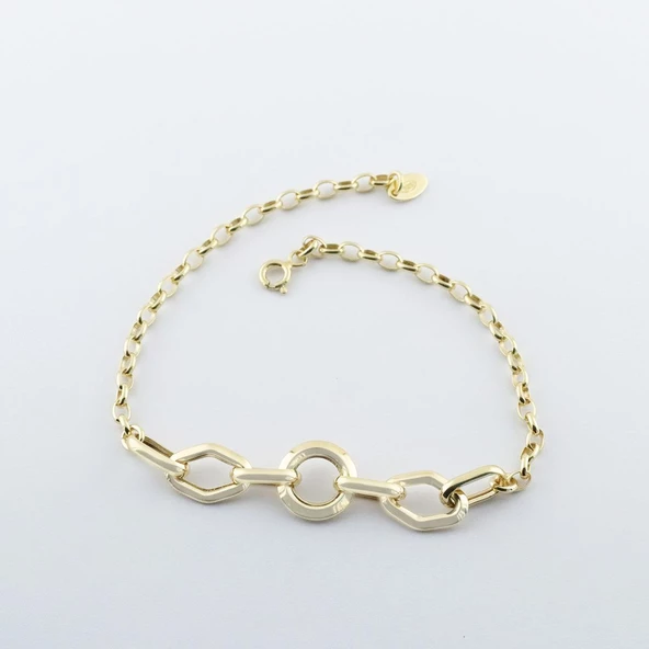 Yuvarlak Gold Kaplama Gümüş Hallow Bileklik - Resim 2