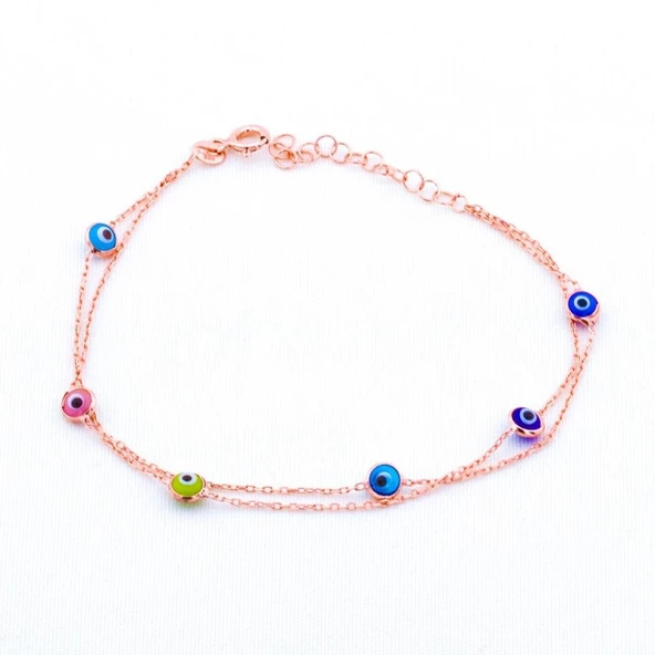 Rose Kaplama Nazar Boncuklu 925 Ayar Gümüş Bileklik ürün görseli 1