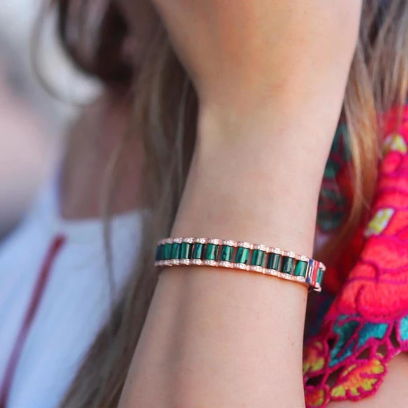 Peridot Taşlı Rose Gold Kaplama Gümüş Bileklik - Resim 3