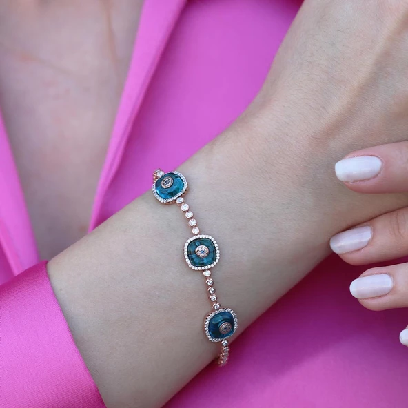 Cam Gözlü Rose Gold Kaplama Gümüş Bileklik ürün görseli 1